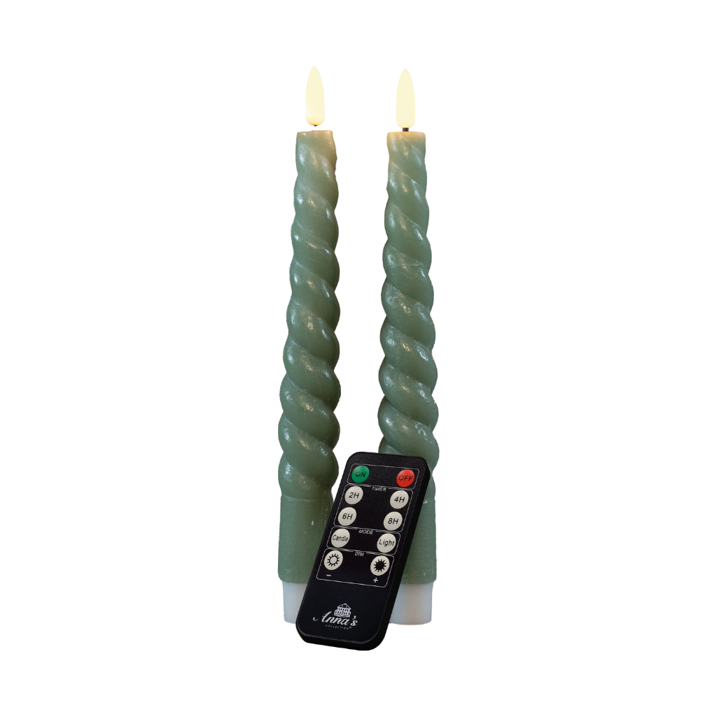 Dinerkaars LED Jade Groen Swirl Rustiek Wax 3D Lont 23 cm (2 stuks) met afstandsbediening