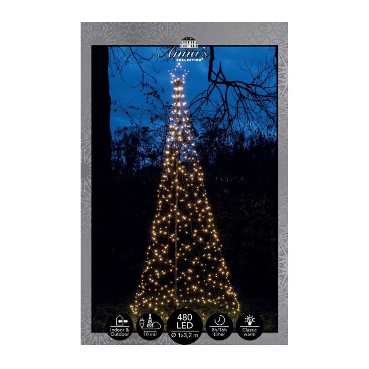 Anna's Collection Vlaggenmast verlichting Boom met Ster Klassiek Warm 480 Lampjes 100 x 320 cm