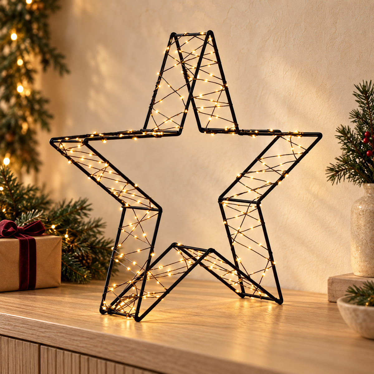 Anna's Collection Verlicht Kerstfiguur Ster 3D Metaal Klassiek Warm 300 Lampjes 36 cm