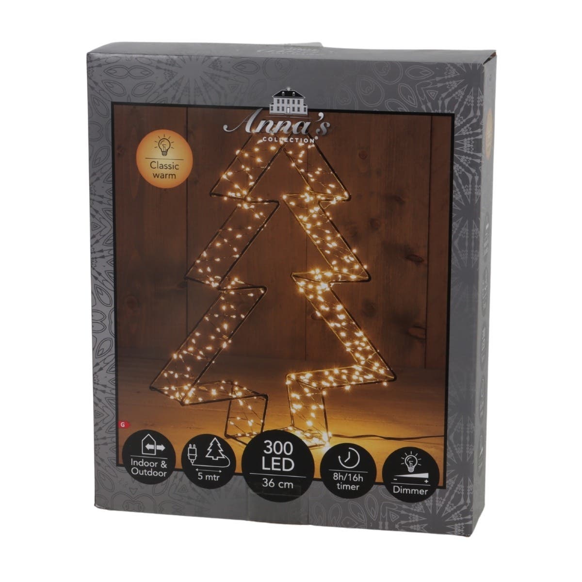 Anna's Collection Verlicht Kerstfiguur Boom 3D Metaal Klassiek Warm 300 Lampjes 36 cm
