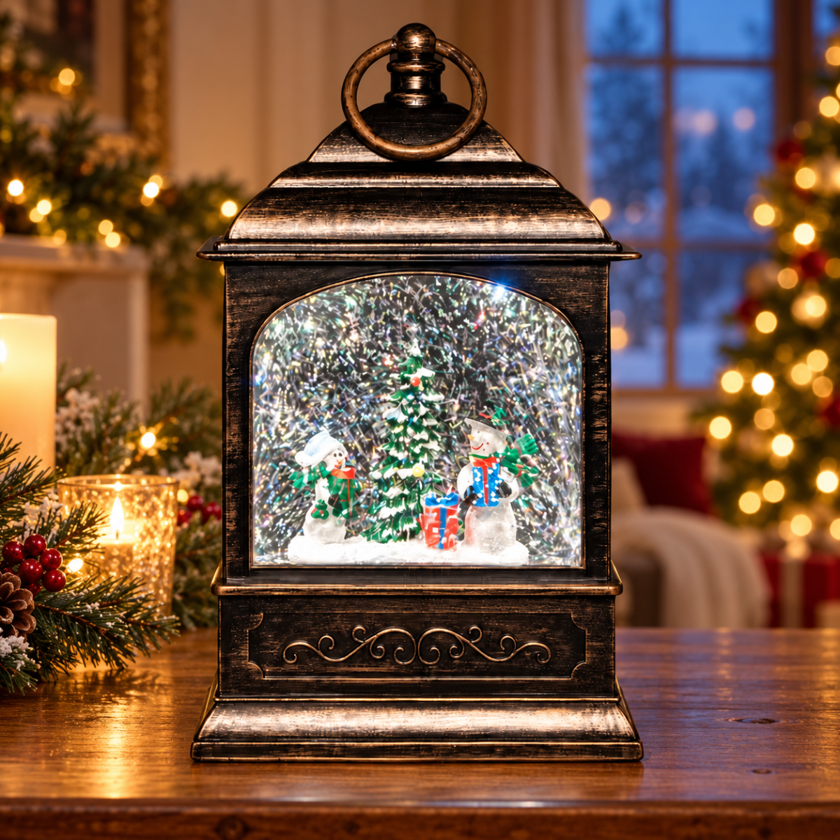 Anna's Collection kerstlamp sneeuwpop koper 13,5 x 25.5 cm