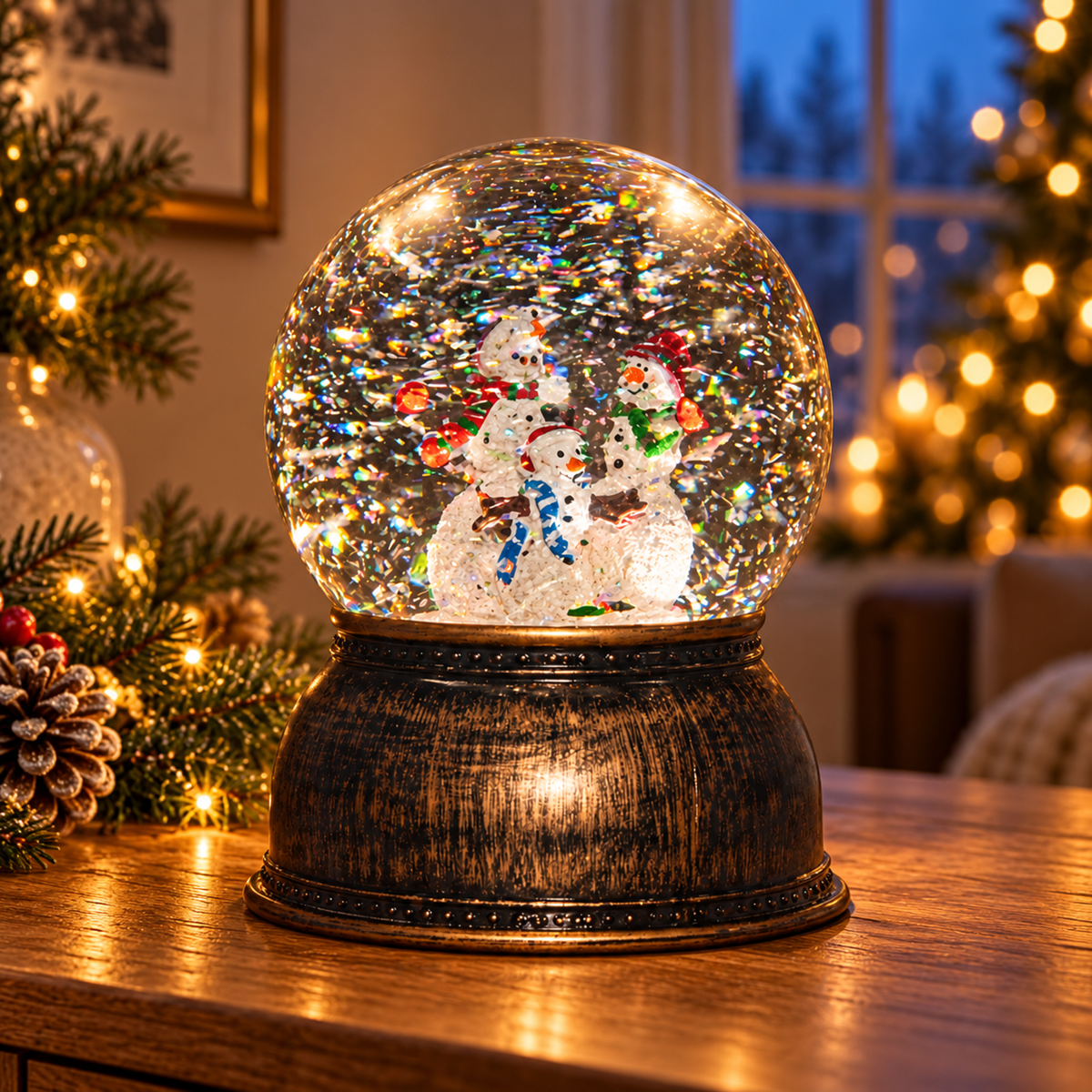 Anna's Collection Verlicht Kerstfiguur Sneeuwbol met Sneuuwpop Bruin 14 x 11 cm