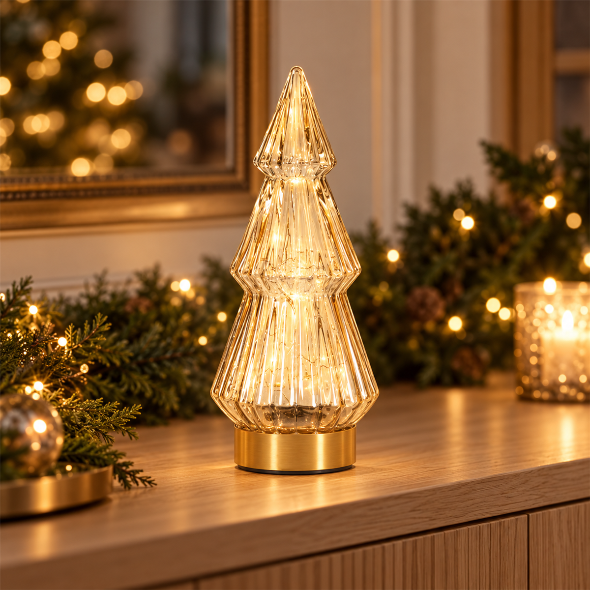 Anna's Collection Verlicht Kerstfiguur Kerstboom Goud Ø10 x 23.5 cm