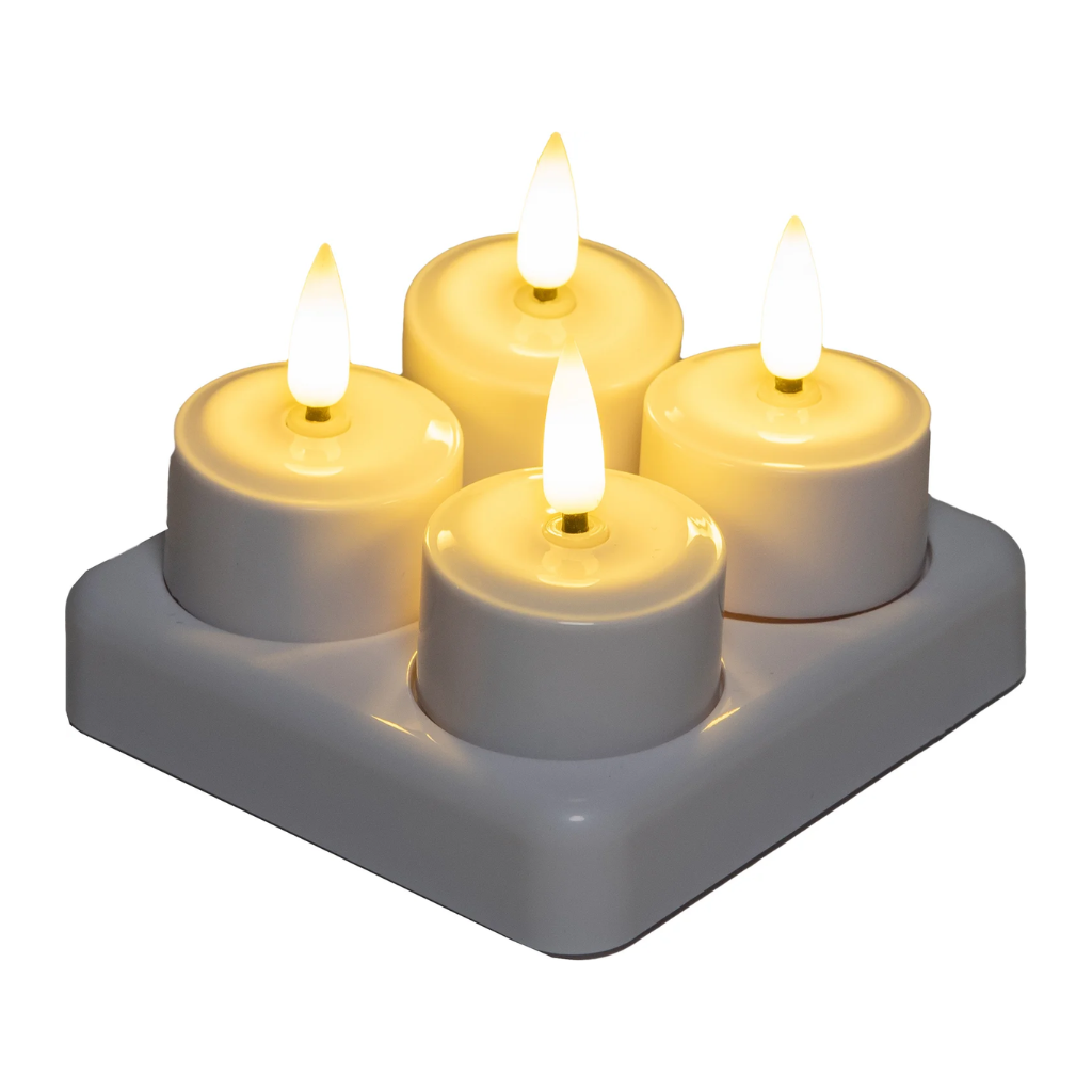 Theelicht LED oplaadbaar 3D Lont Wit (4 stuks) met afstandsbediening