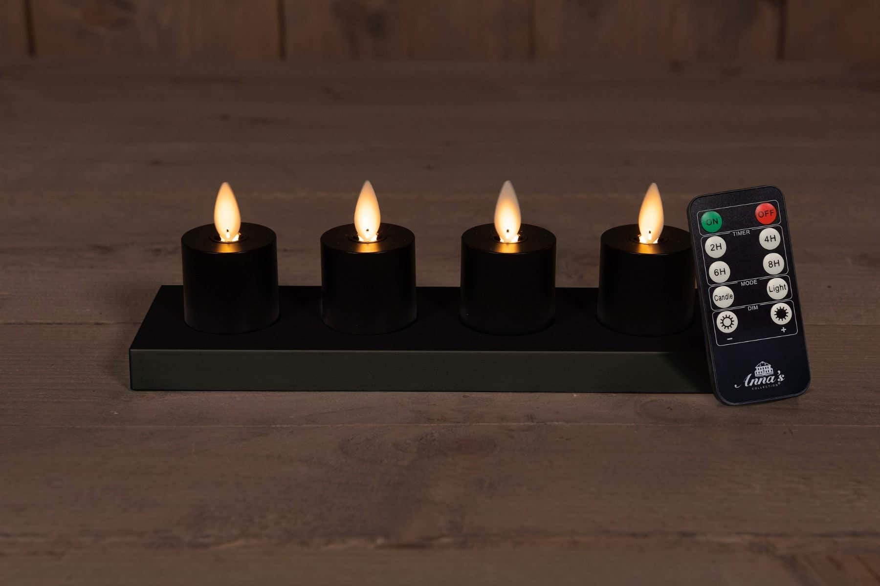 Waxinelichtjes LED Zwart (4 stuks) 6 x 3.8 cm oplaadbaar