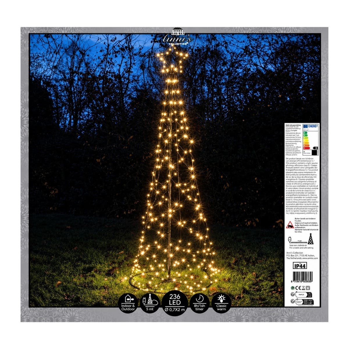 Anna's Collection Vlaggenmast verlichting Boom met Ster Klassiek Warm 236 Lampjes Ø70 x 200 cm