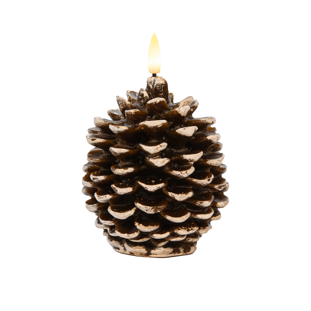 Anna's Collection LED kaars dennenappel bruin 10 x 8.5 cm