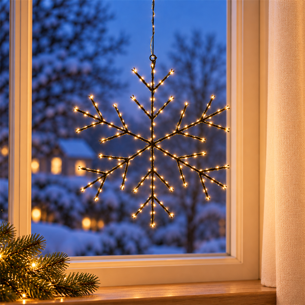 Anna's Collection Verlicht Kerstfiguur Sneeuwvlok Zwart Klassiek Warm 380 Lampjes 38 x 38 x 5 cm