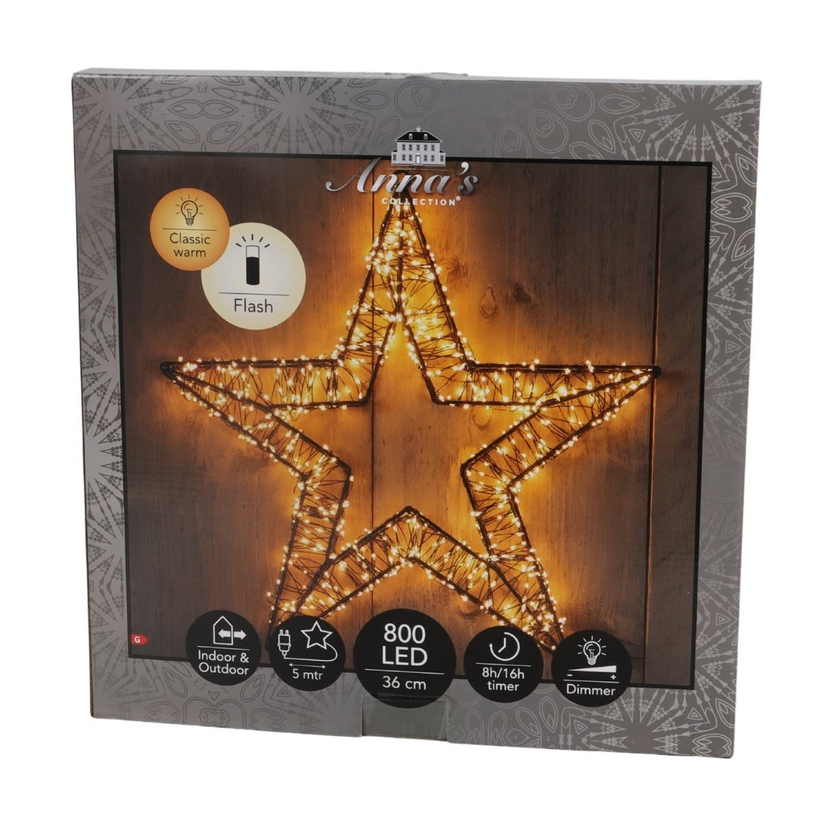 Anna's Collection Verlicht Kerstfiguur Kerstster 3D Metaal Flash Klassiek Warm 800 Lampjes 36 x 3 cm