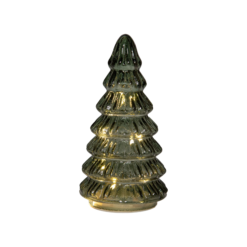 Anna's Collection decoratieboom glas groen met verlichting 18.5 x 9 cm