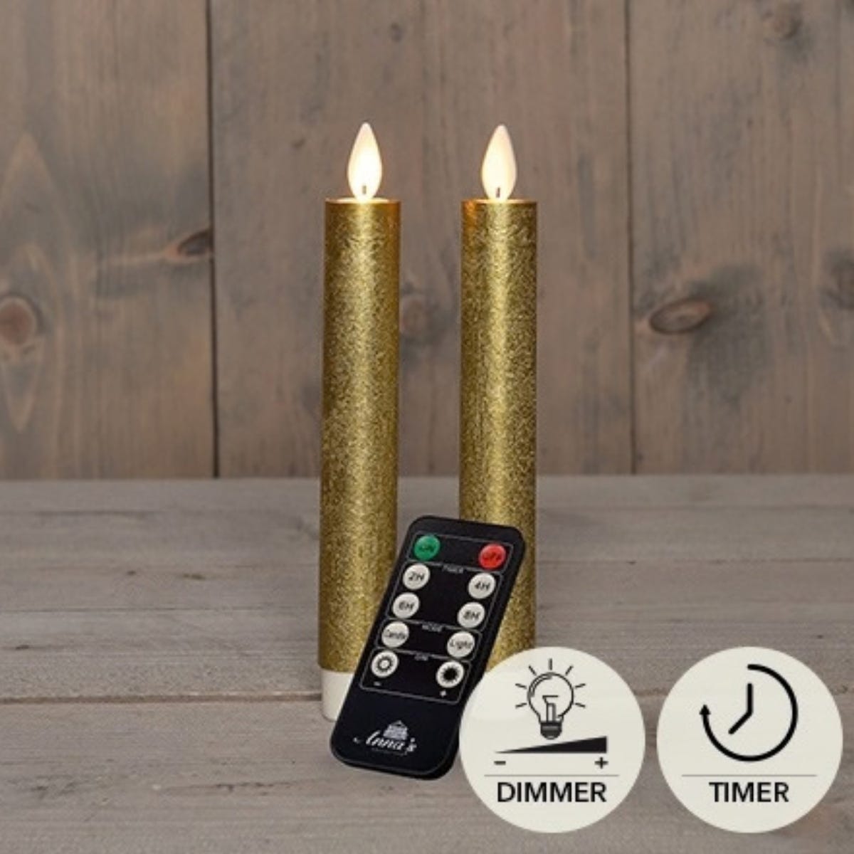 Anna's Collection LED Dinerkaars 3D Vlam Goud 2 Stuks 18 cm
