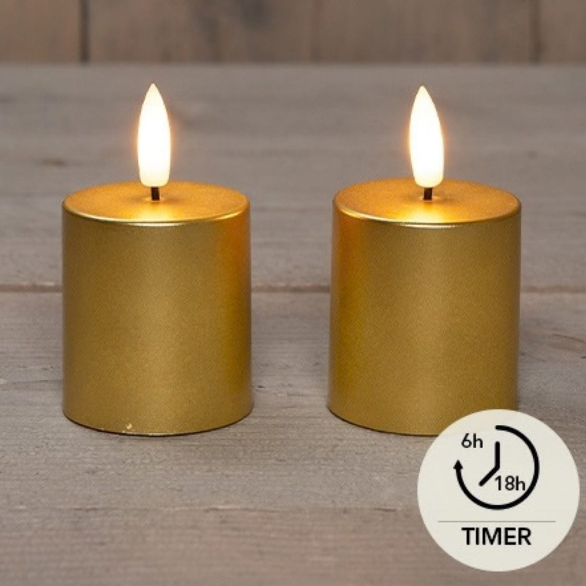 Anna's Collection LED Kaars 3D Vlam Goud 2 Stuks Ø4.5 x 8 cm