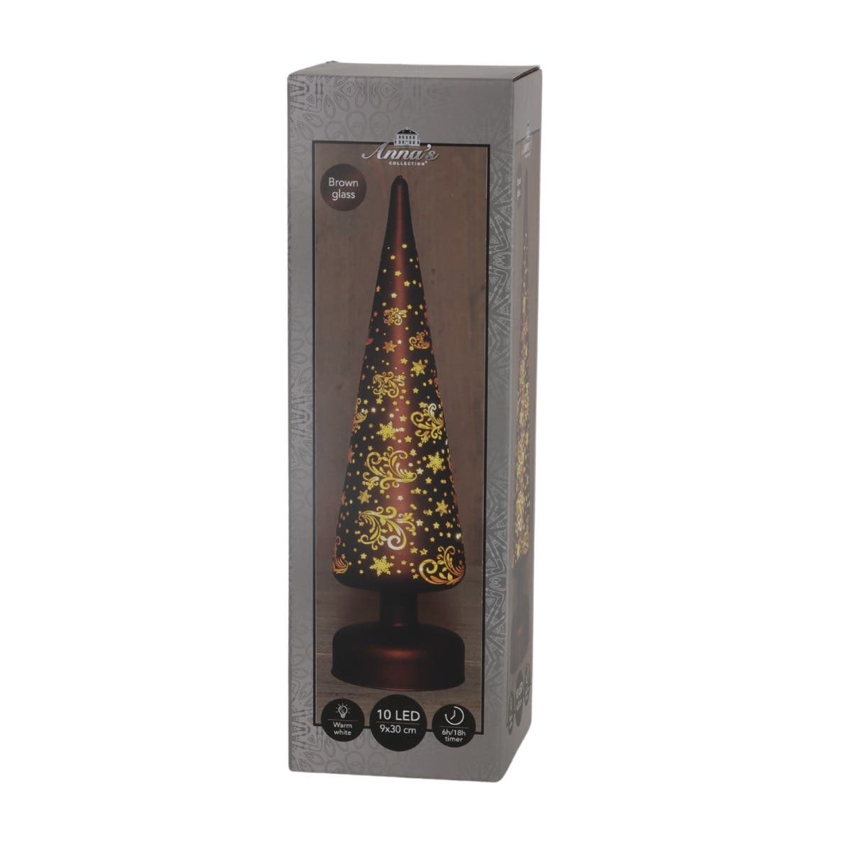 Anna's Collection Verlicht Kerstfiguur Kerstboom met Sterren Zwart Ø9 x 30 cm