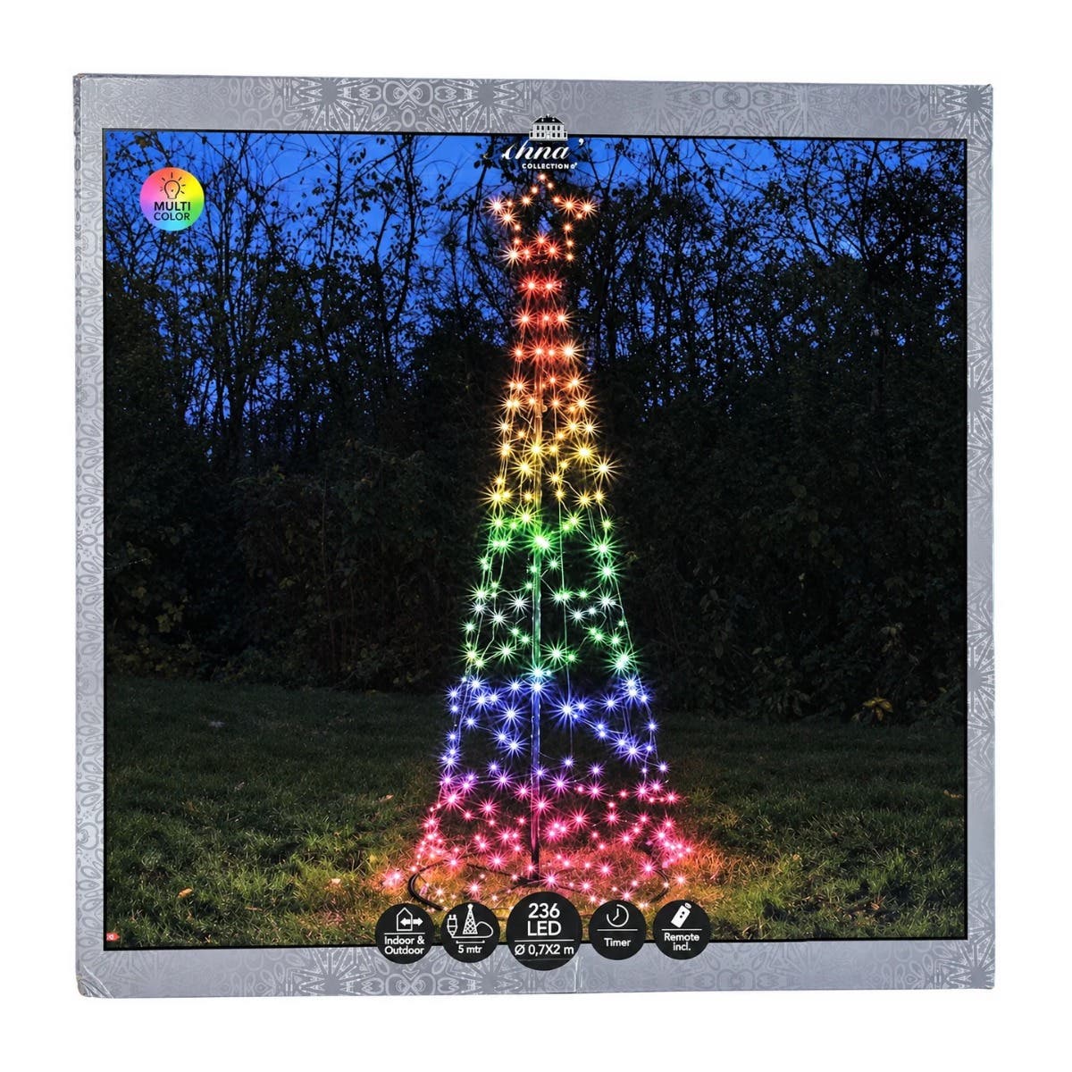 Anna's Collection Vlaggenmast verlichting Boom met Ster Multicolour 236 Lampjes Ø70 x 200 cm
