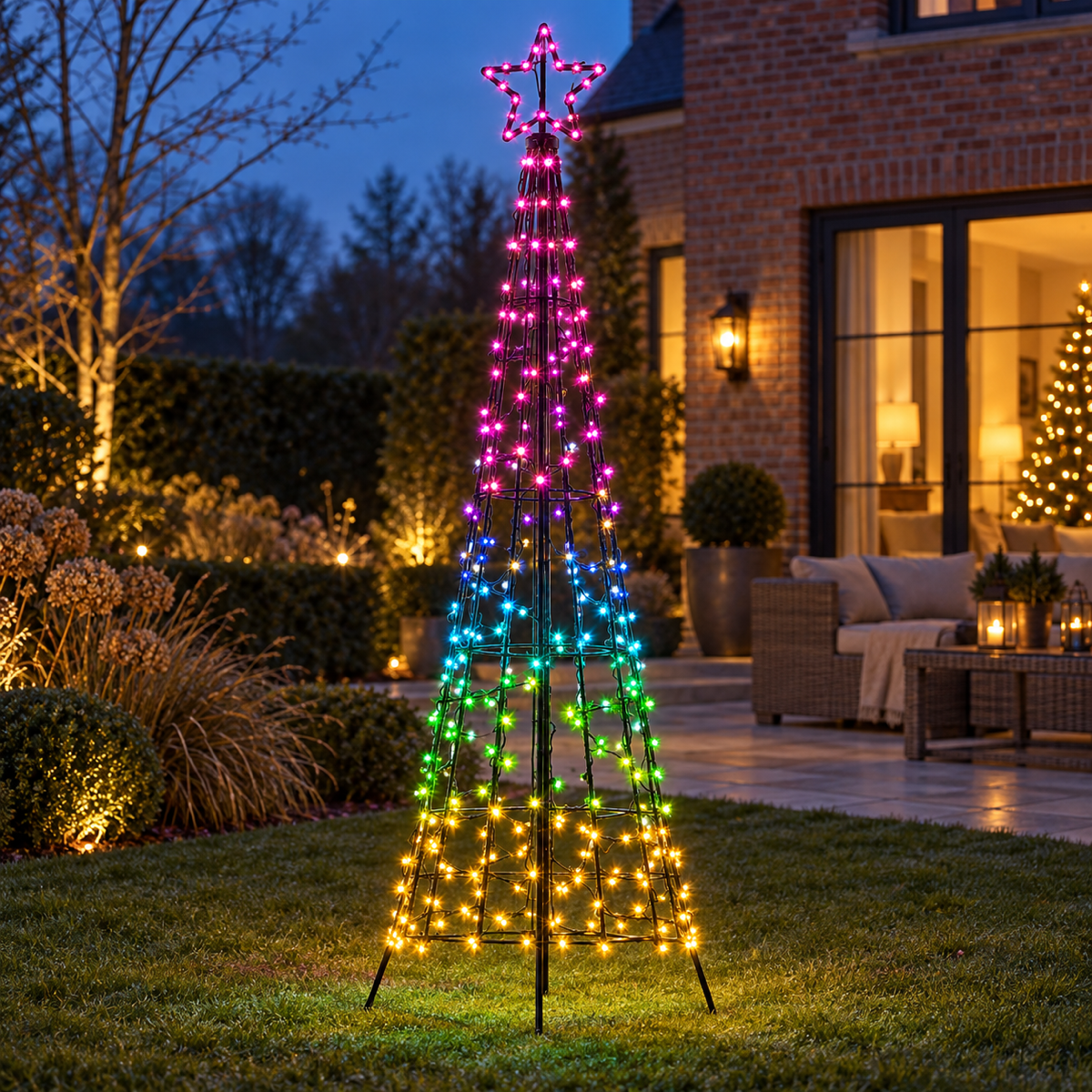 Anna's Collection Vlaggenmast verlichting Boom met Ster Multicolour 236 Lampjes Ø70 x 200 cm