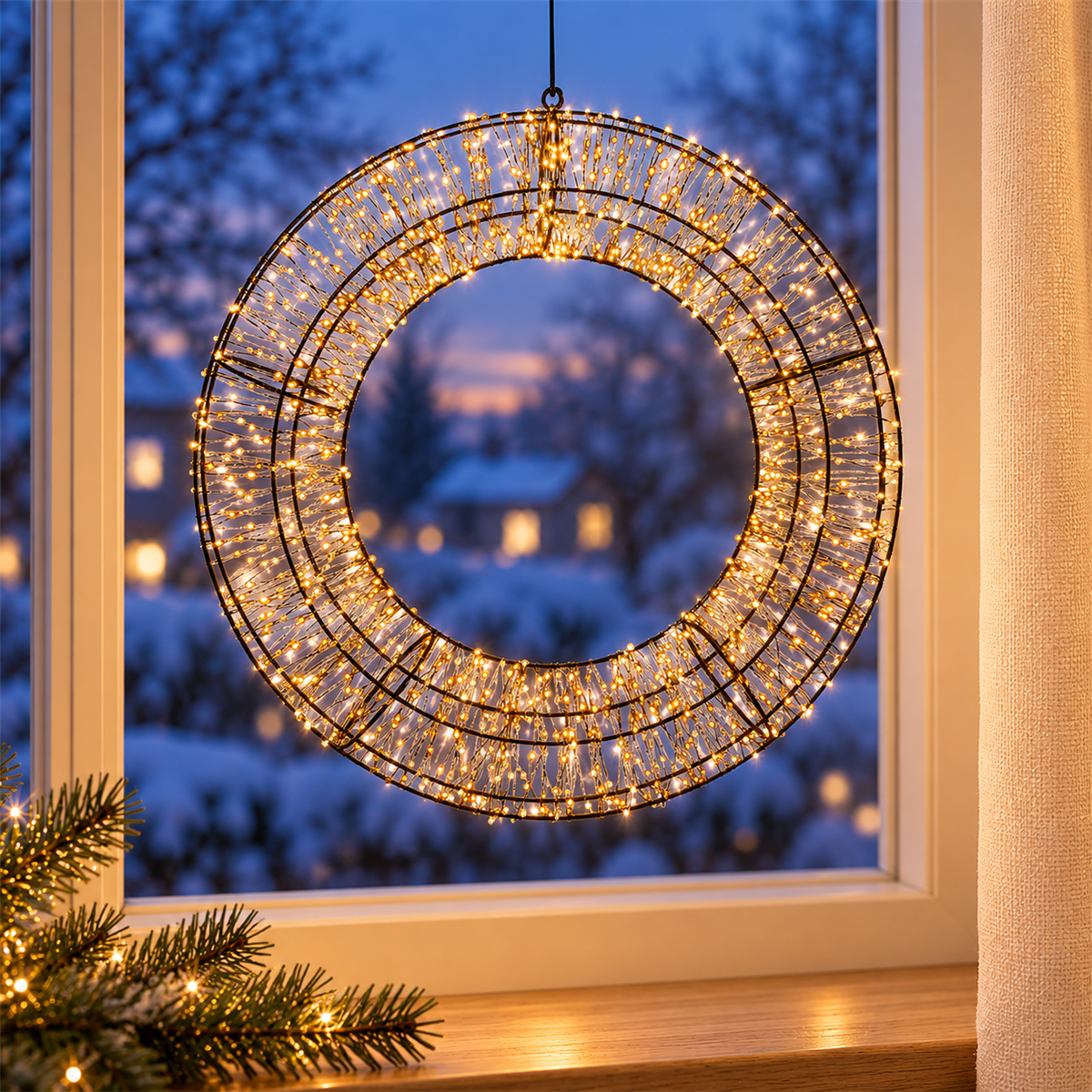 Anna's Collection Verlicht Kerstfiguur Krans Zwart Klassiek Warm 1200 Lampjes 36 x 36 x 9 cm