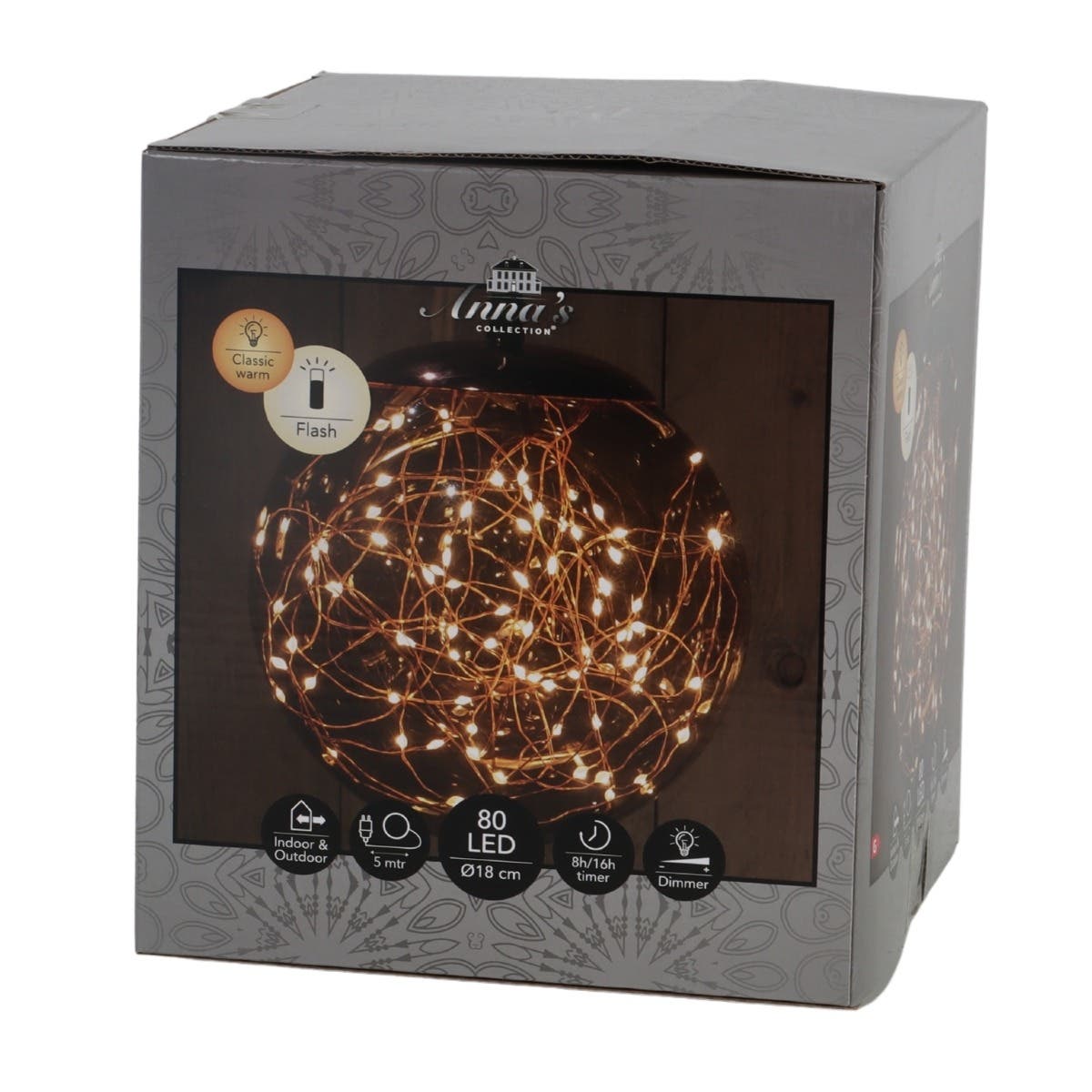 Anna's Collection Verlicht Kerstfiguur Lichtbal Smokey Flash Klassiek Warm 80 Lampjes 18 cm