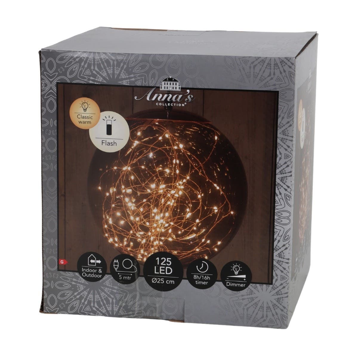Anna's Collection Verlicht Kerstfiguur Lichtbal Smokey Flash Klassiek Warm 125 Lampjes 25 cm