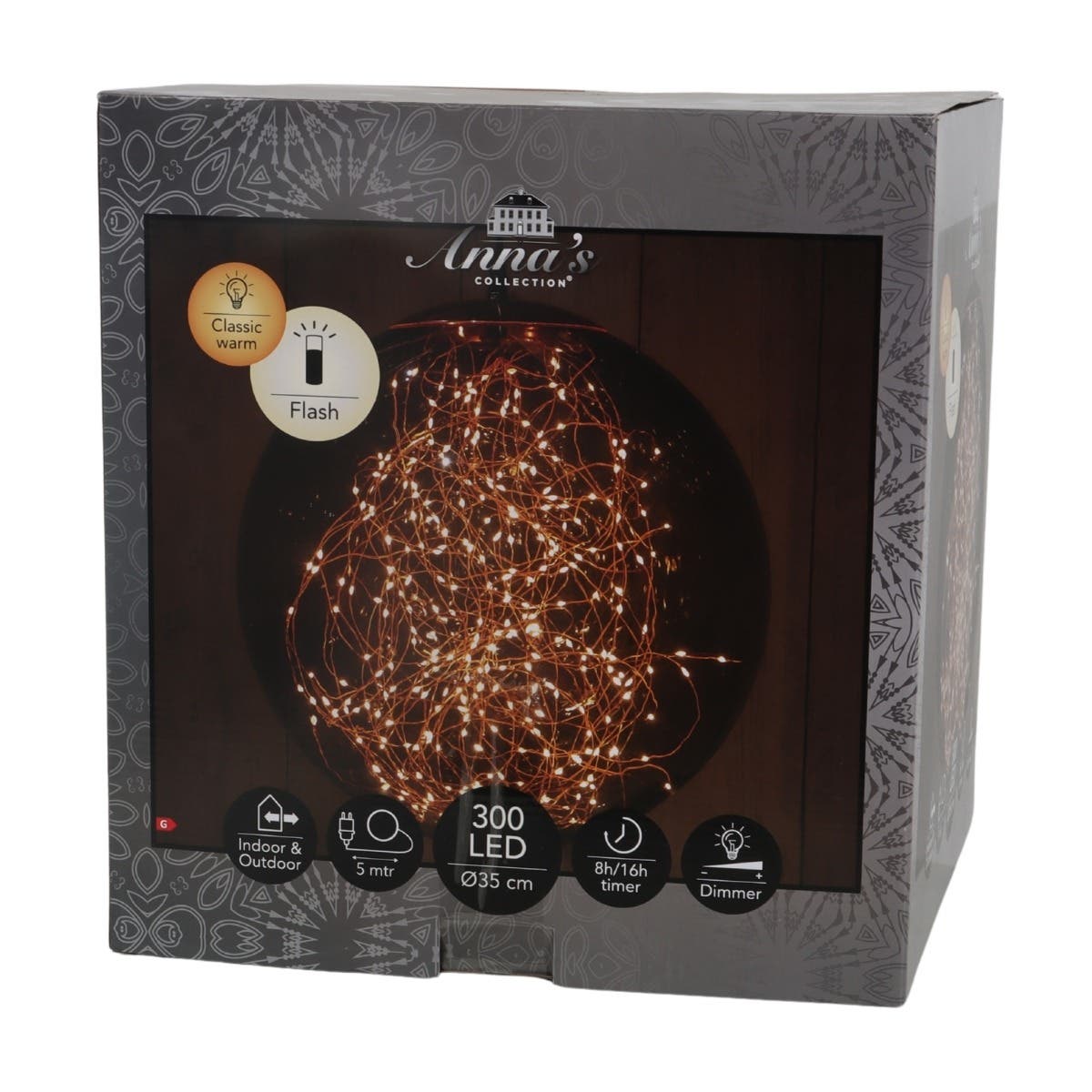 Anna's Collection Verlicht Kerstfiguur Lichtbal Smokey Flash Klassiek Warm 300 Lampjes 37 cm