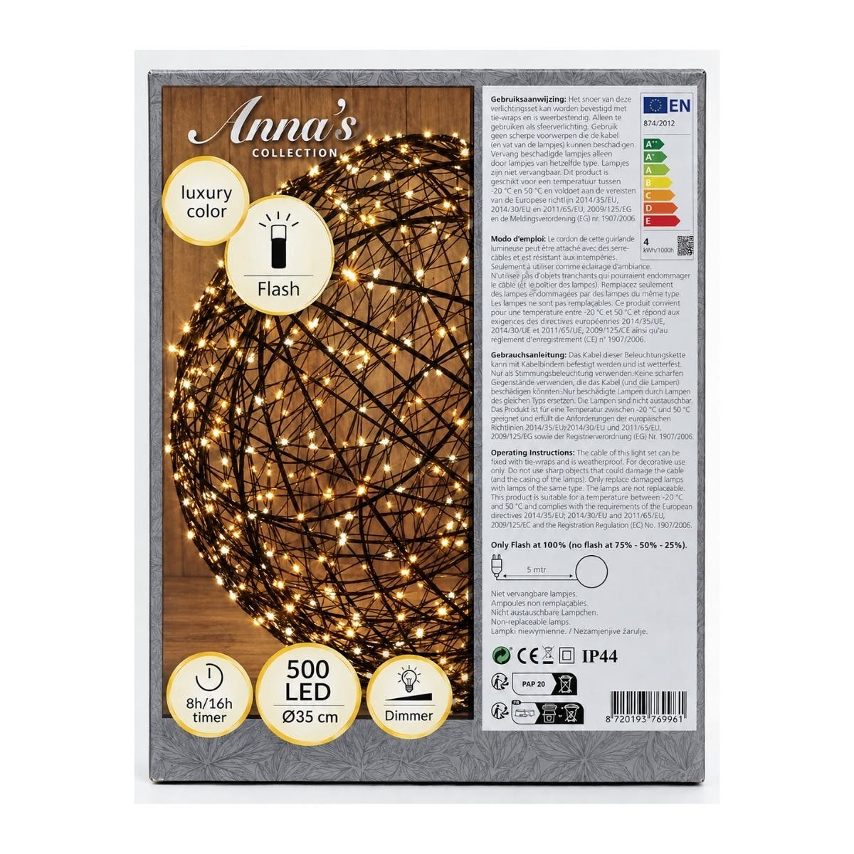 Anna's Collection Verlicht Kerstfiguur Lichtbal Metaal Luxury Color 500 Lampjes 35 x 35 cm