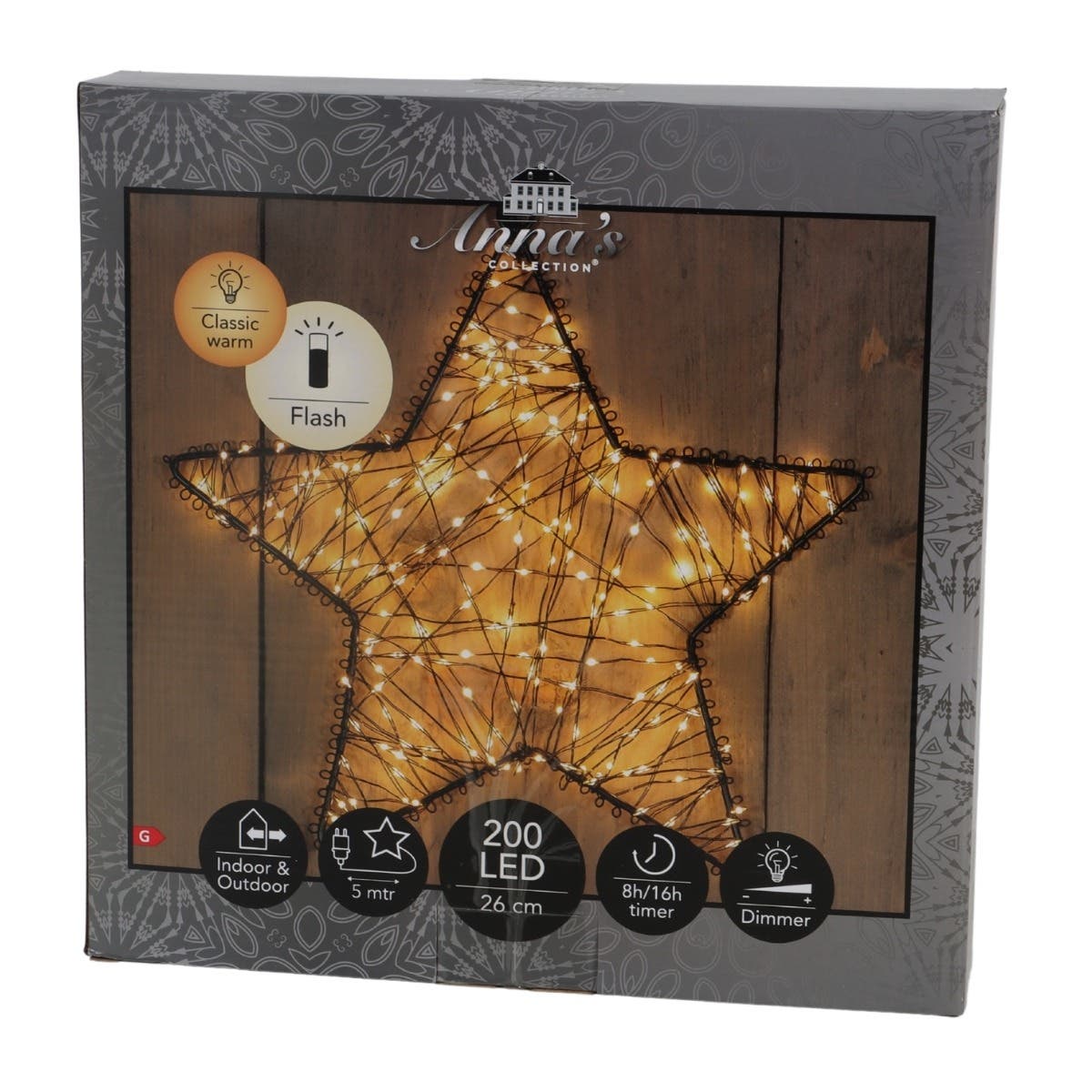 Anna's Collection Verlicht Kerstfiguur Kerstster met Flash Klassiek Warm 200 Lampjes 27 x 5 cm