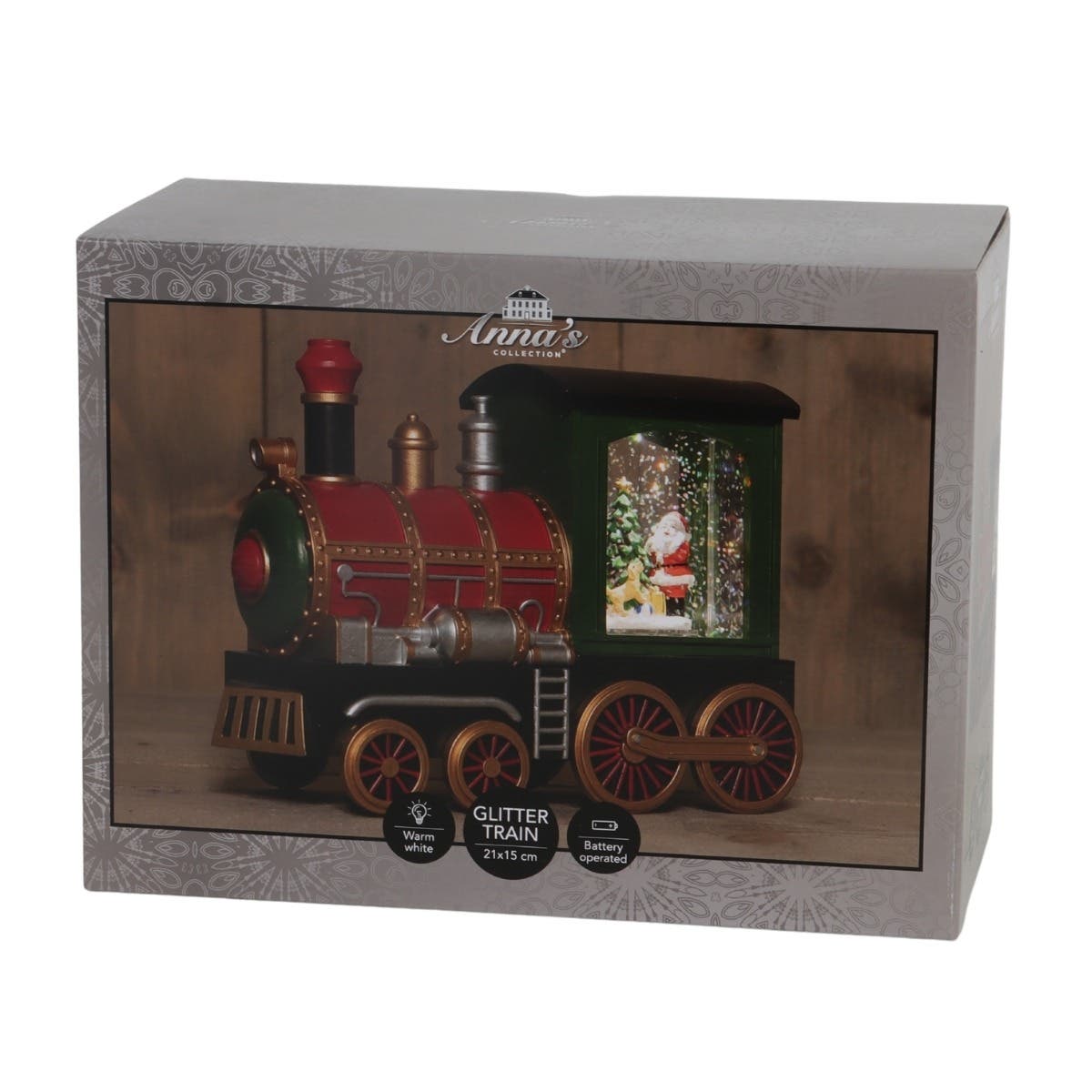 Anna's Collection Verlicht Kerstfiguur Kersttrein met Kerstman in Glitterwater 16.7 x 22 x 9.8 cm