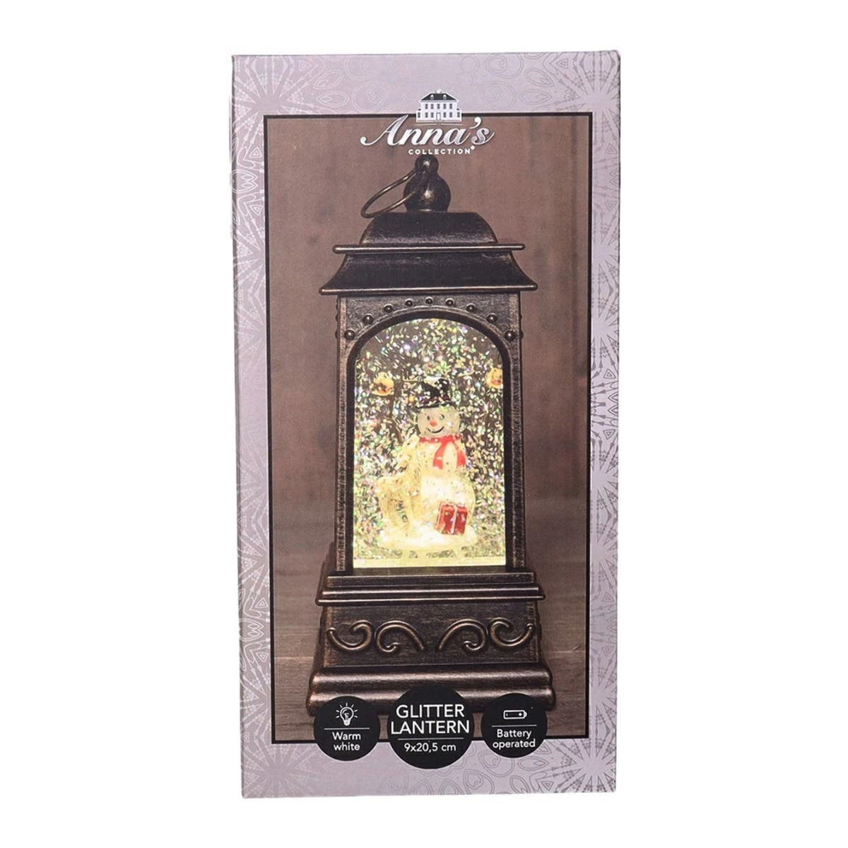 Anna's Collection Verlicht Kerstfiguur Lantaarn Sneeuwpop Warm Wit 20.5 x 9 cm