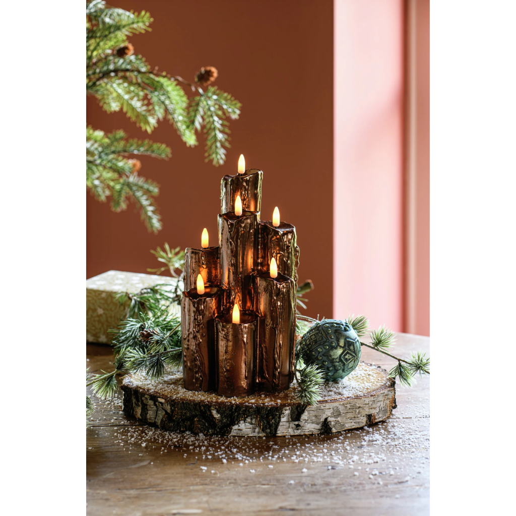 Anna's Collection LED druipkaars 3D vlam brons 25.5 x 15 cm