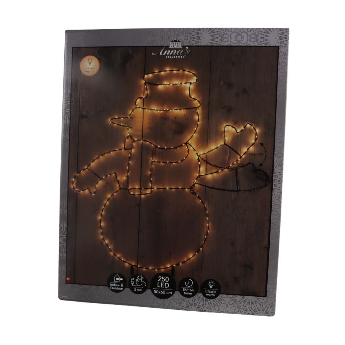 Anna's Collection Verlicht Kerstfiguur Zwaaiende Sneeuwman Klassiek Warm 250 Lampjes 62.5 x 61 x 4.5 cm