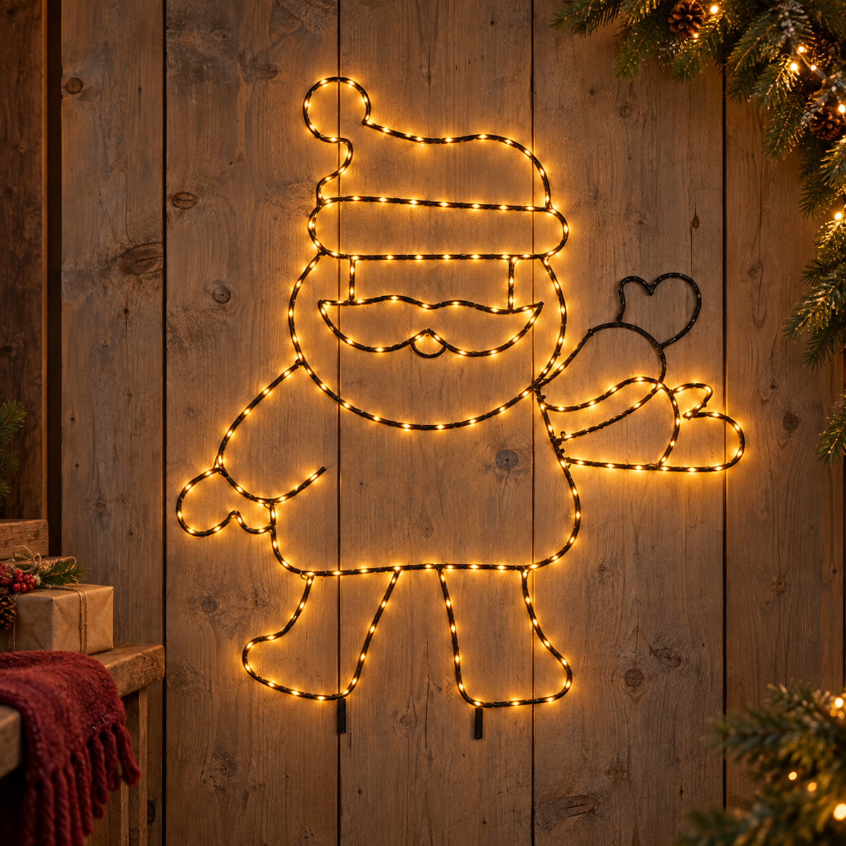 Anna's Collection Verlicht Kerstfiguur Zwaaiende Kerstman Klassiek Warm 300 Lampjes 60 x 50 cm