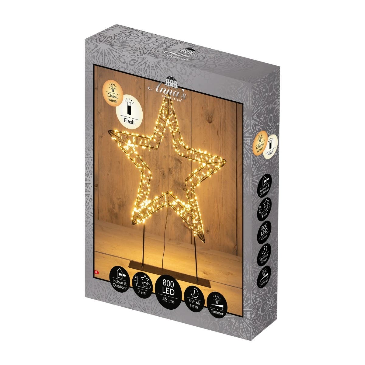 Anna's Collection Verlicht Kerstfiguur Ster op Voet Flash Klassiek Warm 800 Lampjes 36 x 3 cm