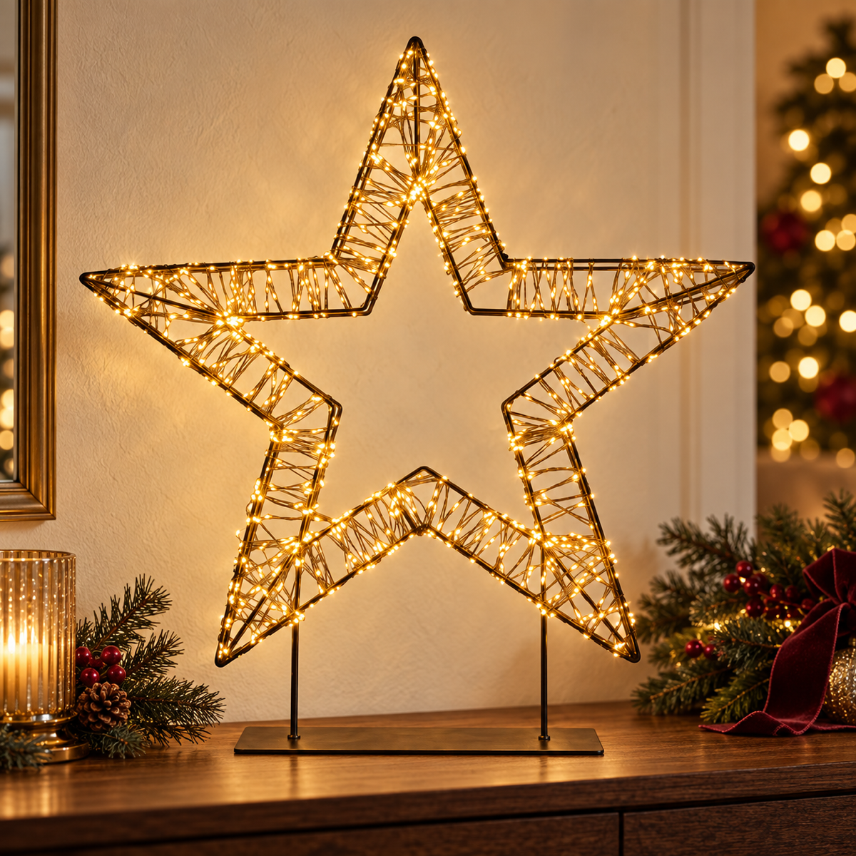 Anna's Collection Verlicht Kerstfiguur Ster 3D Metaal Flash Klassiek Warm 1200 Lampjes 56 cm