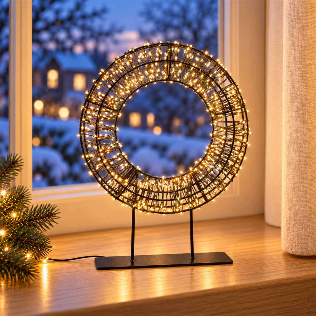 Anna's Collection Verlicht Kerstfiguur Krans Zwart Klassiek Warm 800 Lampjes 28 x 7 x 39 cm