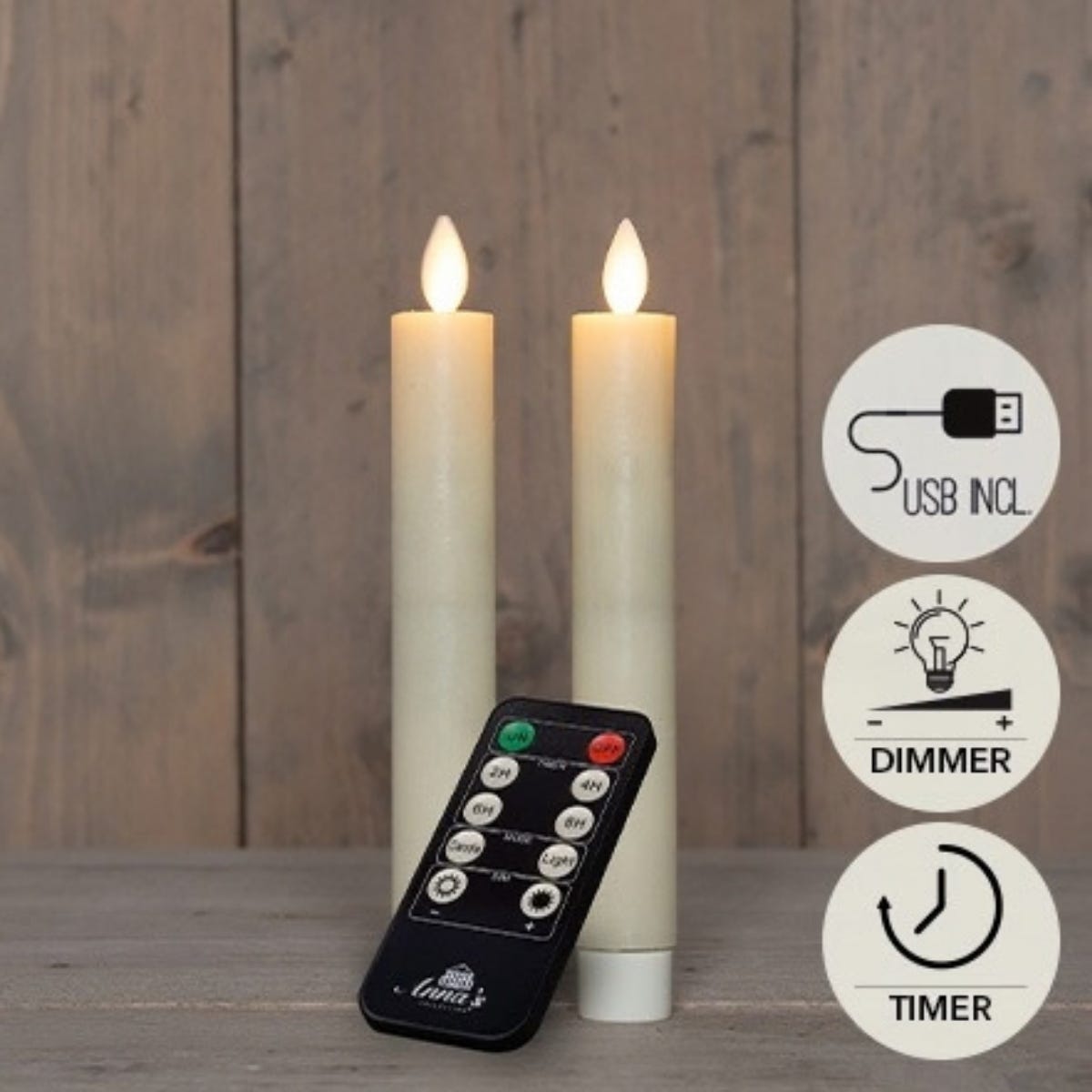 Anna's Collection LED Dinerkaars Rustiek Oplaadbaar Ivoor 2 Stuks 18 cm