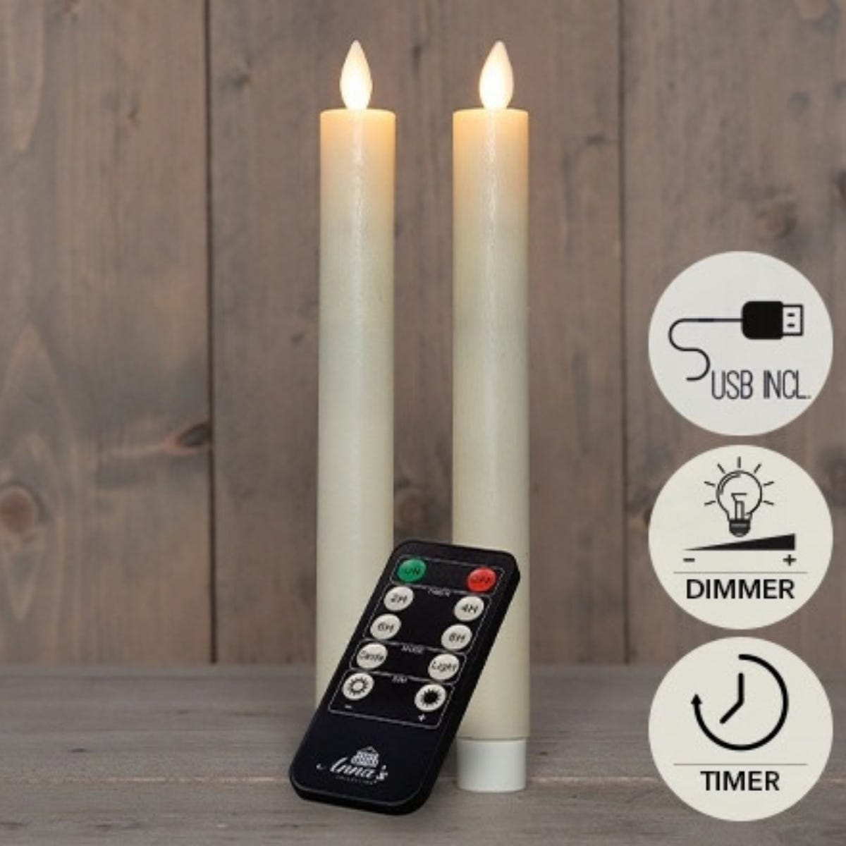 Anna's Collection LED Dinerkaars Rustiek Oplaadbaar Ivoor 2 Stuks 23 cm