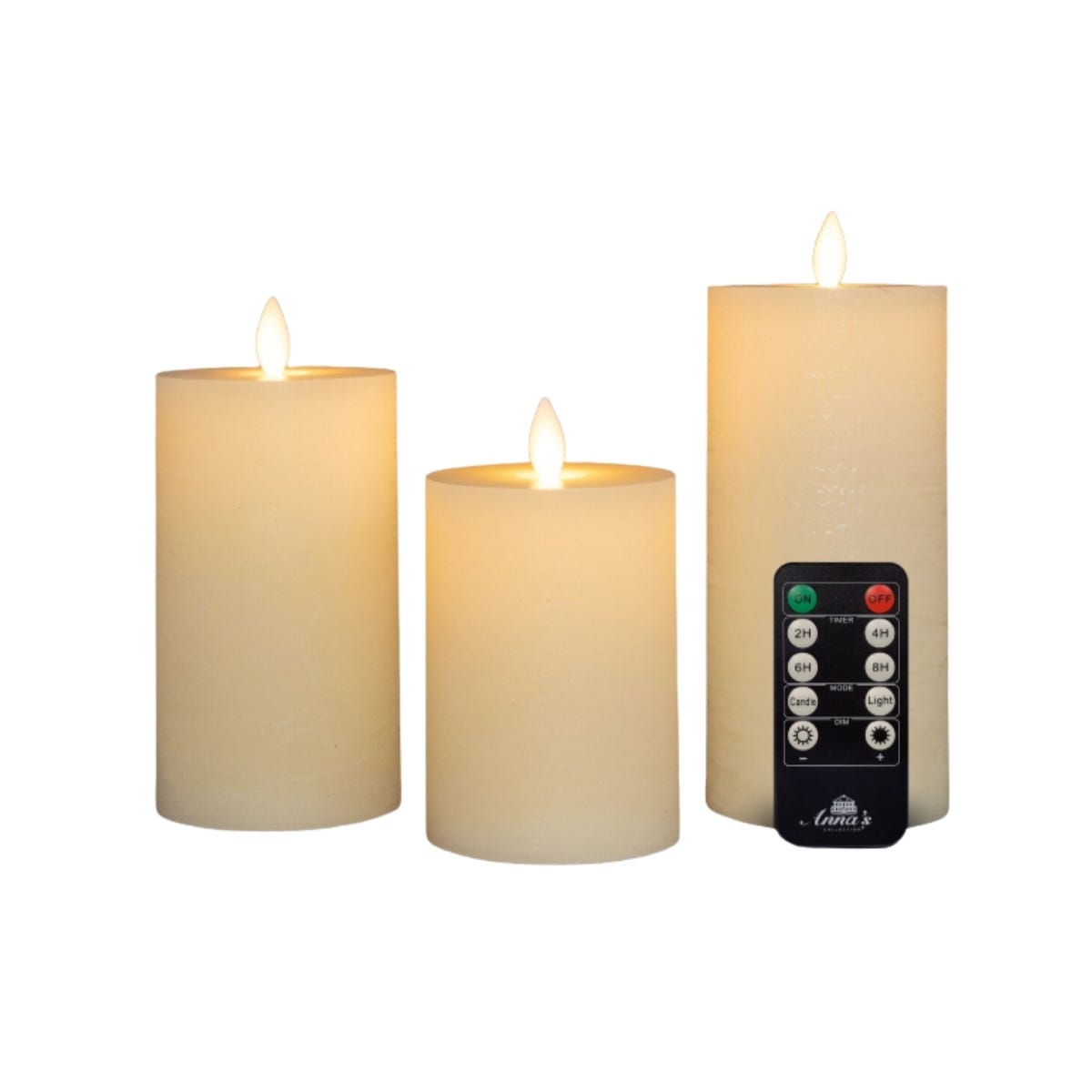 Anna's Collection LED Stompkaars Rustiek Oplaadbaar Ivoor 3 Stuks Ø7.5 x 10/12.5/15 cm