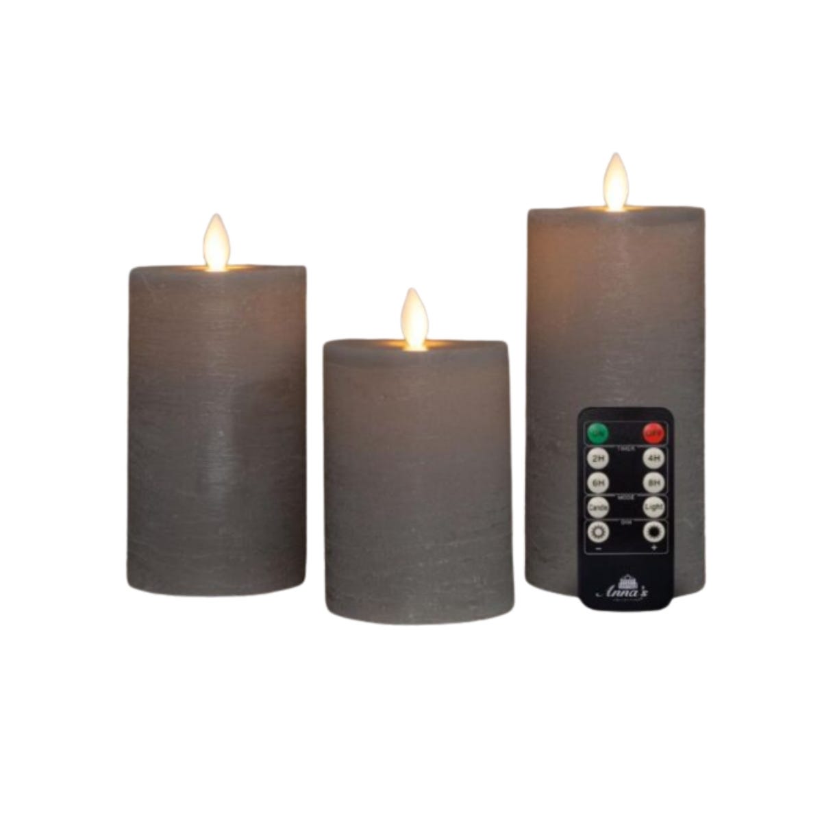 Anna's Collection LED Stompkaars Rustiek Oplaadbaar Taupe 3 Stuks Ø7.5 x 10/12.5/15 cm