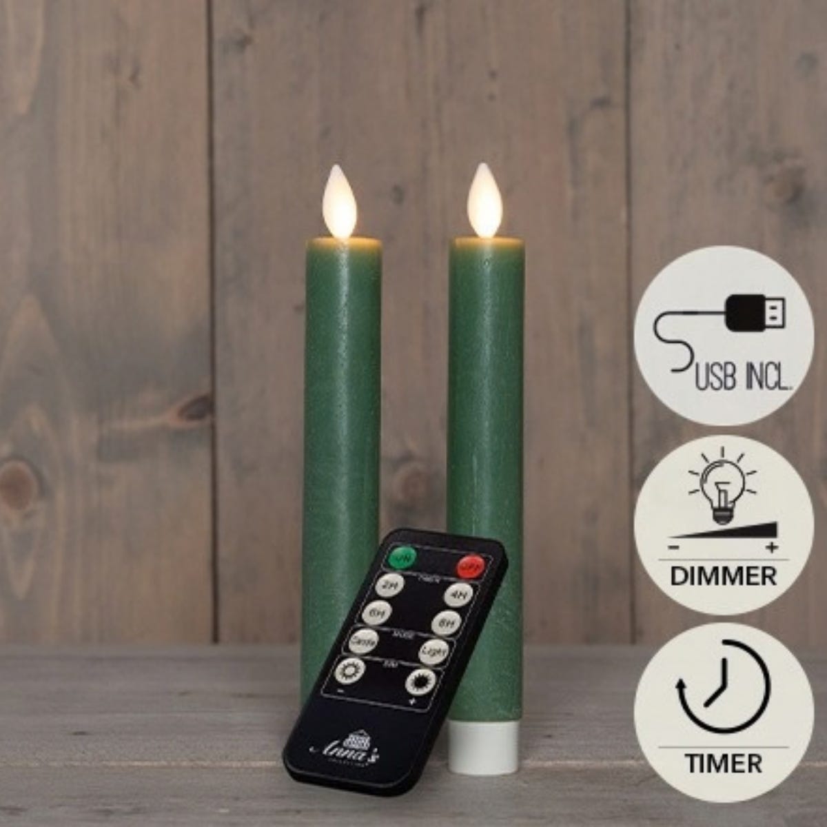Anna's Collection LED Dinerkaars Rustiek Oplaadbaar Jade Groen 2 Stuks 18 cm