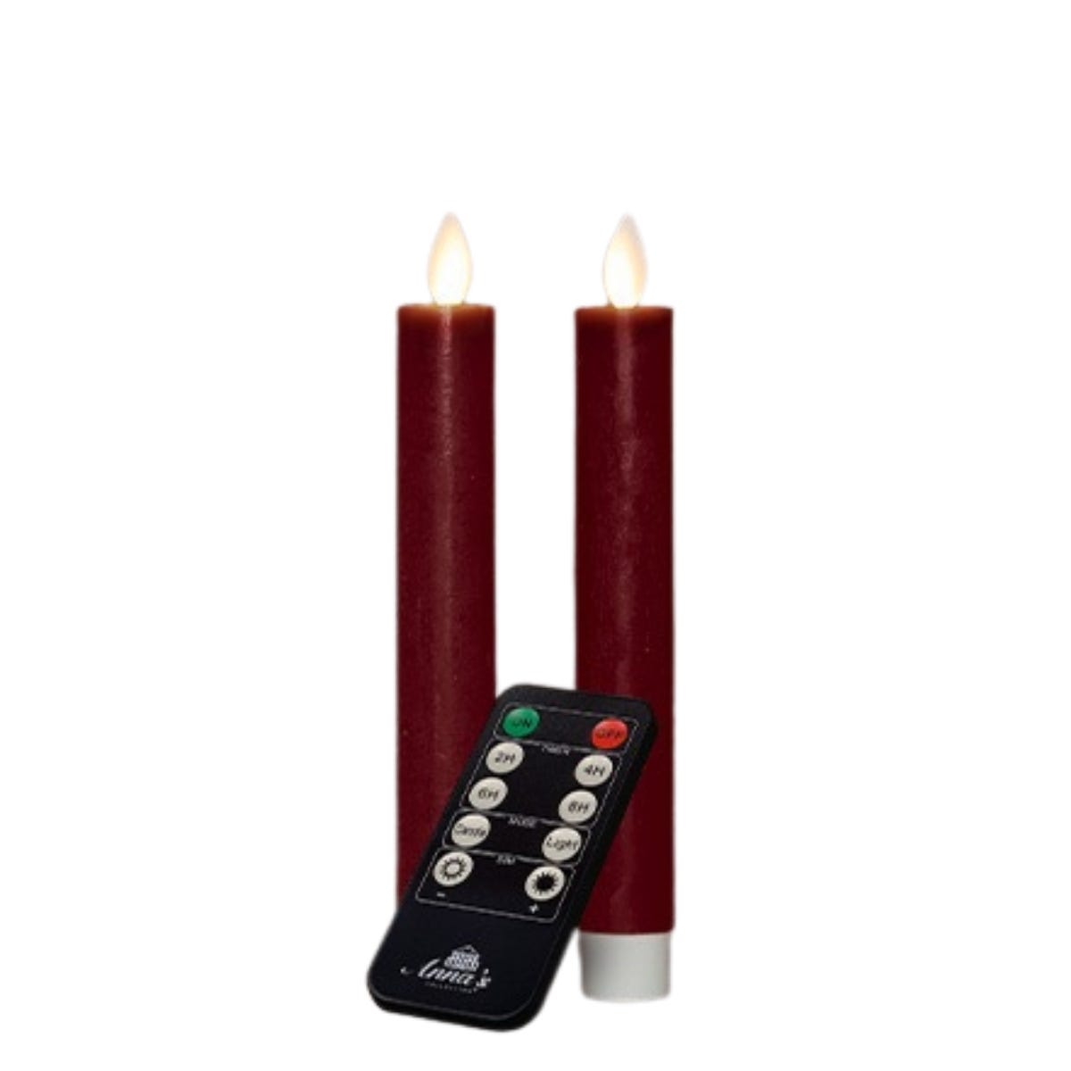 Anna's Collection LED Dinerkaars Rustiek Oplaadbaar Bordeaux 2 Stuks 18 cm