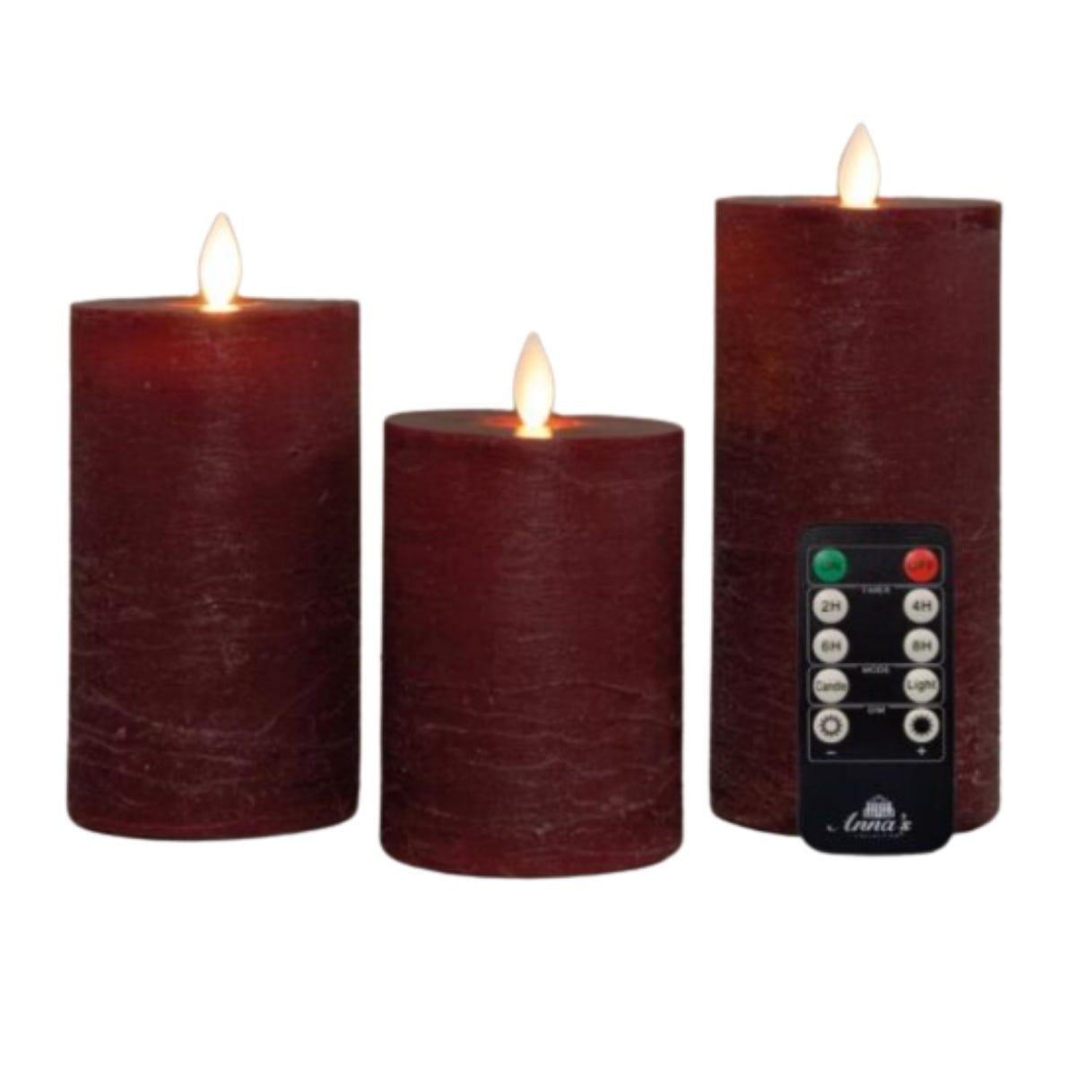 Anna's Collection LED Stompkaars Rustiek Oplaadbaar Bordeaux 3 Stuks Ø7.5 x 10/12.5/15 cm