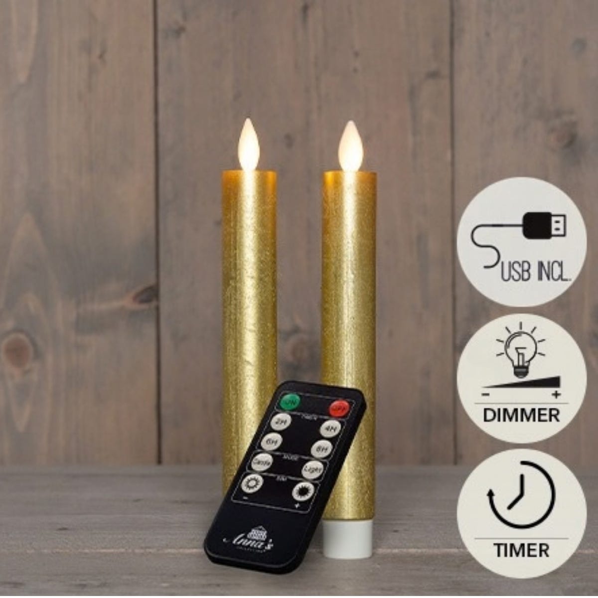 Anna's Collection LED Dinerkaars Rustiek Oplaadbaar Goud 2 Stuks 18 cm