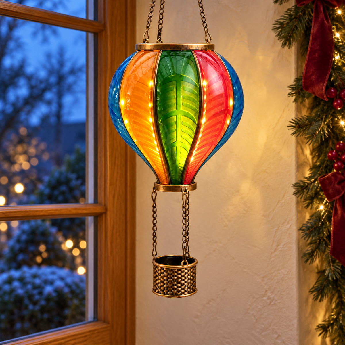 Anna's Collection Verlicht Kerstfiguur Luchtballon Multicolour Warm Wit 24 Lampjes Ø20 x 62 cm