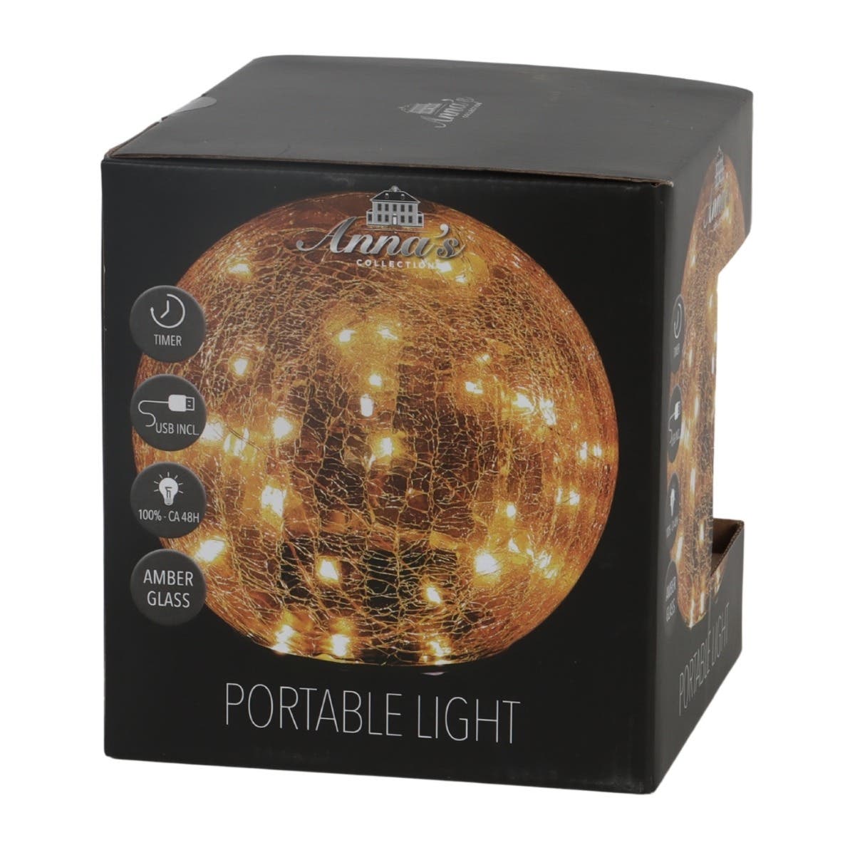 Anna's Collection Verlicht Kerstfiguur Bal Crackle Amber Klassiek Warm 30 Lampjes 15 cm