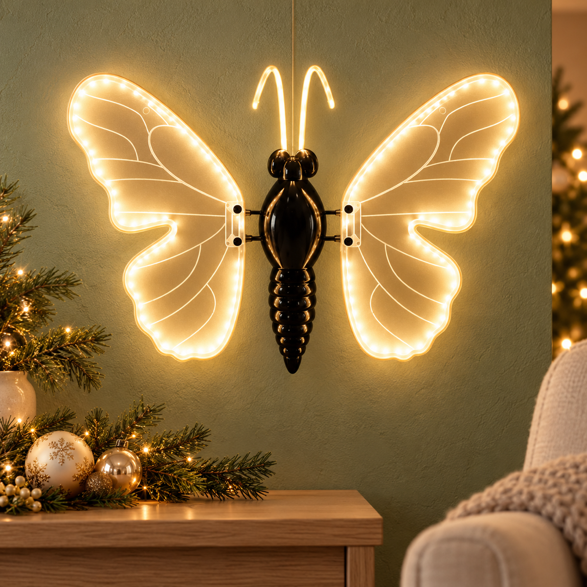 Anna's Collection Verlicht Kerstfiguur Vlinder Warm Wit Bewegend 40 x 40 x 6 cm