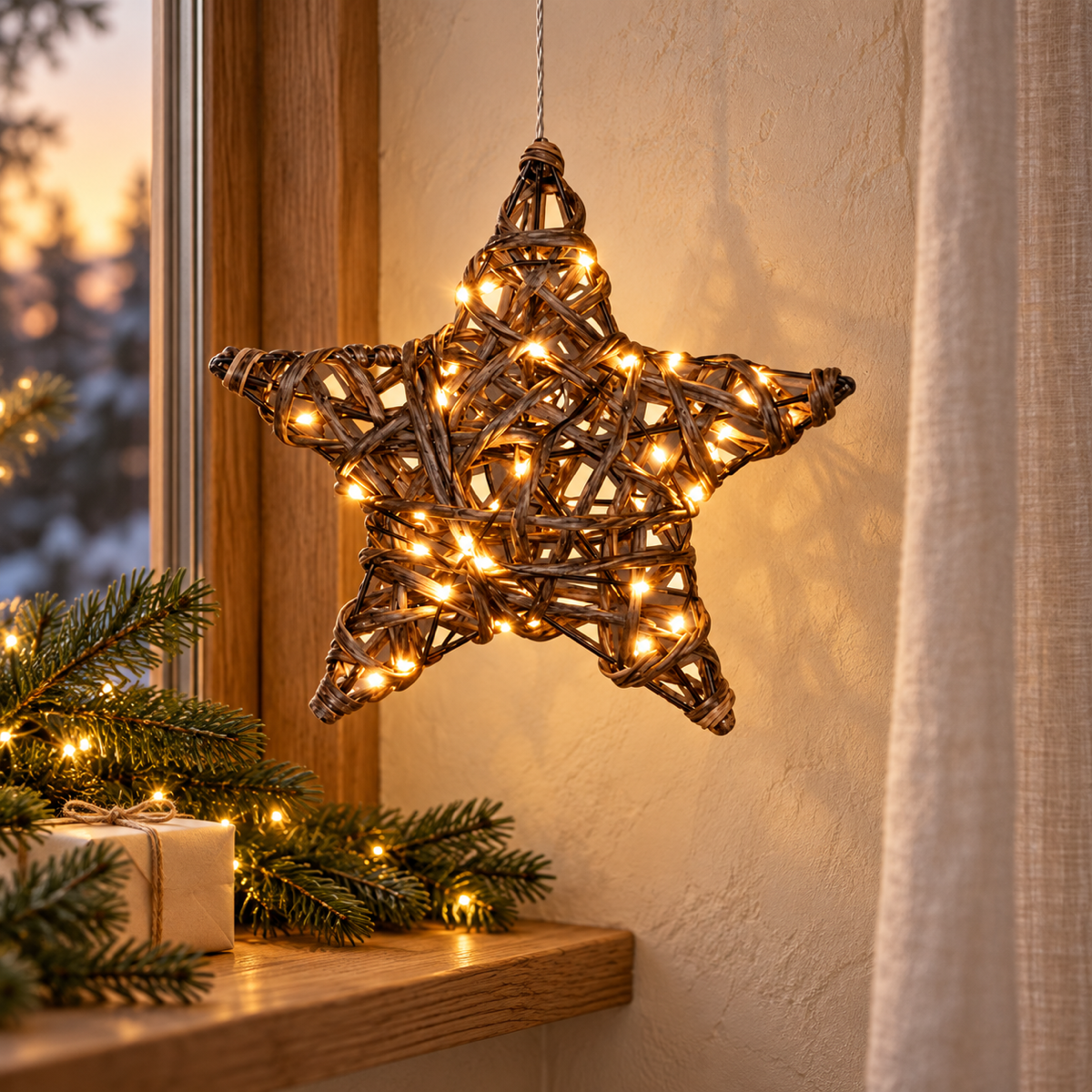 Anna's Collection Verlicht Kerstfiguur Ster Naturel Klassiek Warm 40 Lampjes 20 cm