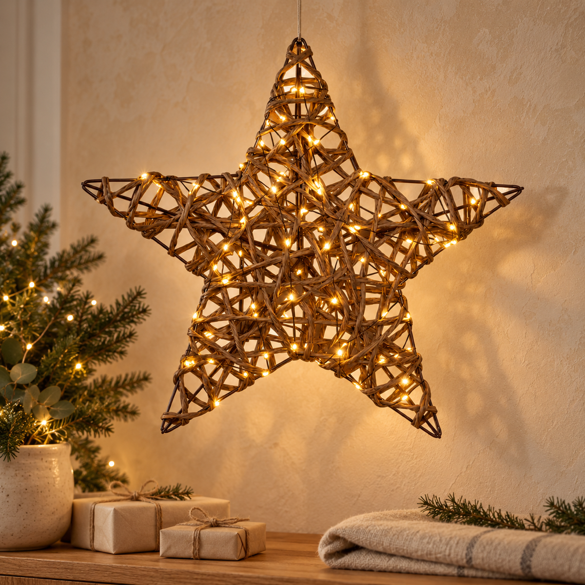 Anna's Collection Verlicht Kerstfiguur Ster Naturel Klassiek Warm 100 Lampjes 40 cm