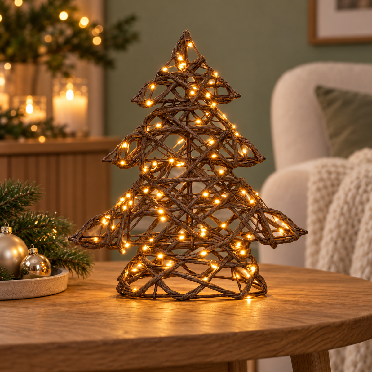 Anna's Collection Verlicht Kerstfiguur Boom Naturel Klassiek Warm 80 Lampjes 30 cm