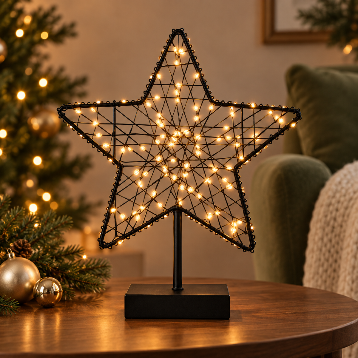 Anna's Collection Verlicht Kerstfiguur Ster op Voet Metaal Klassiek Warm 85 Lampjes 28 x 34.5 cm