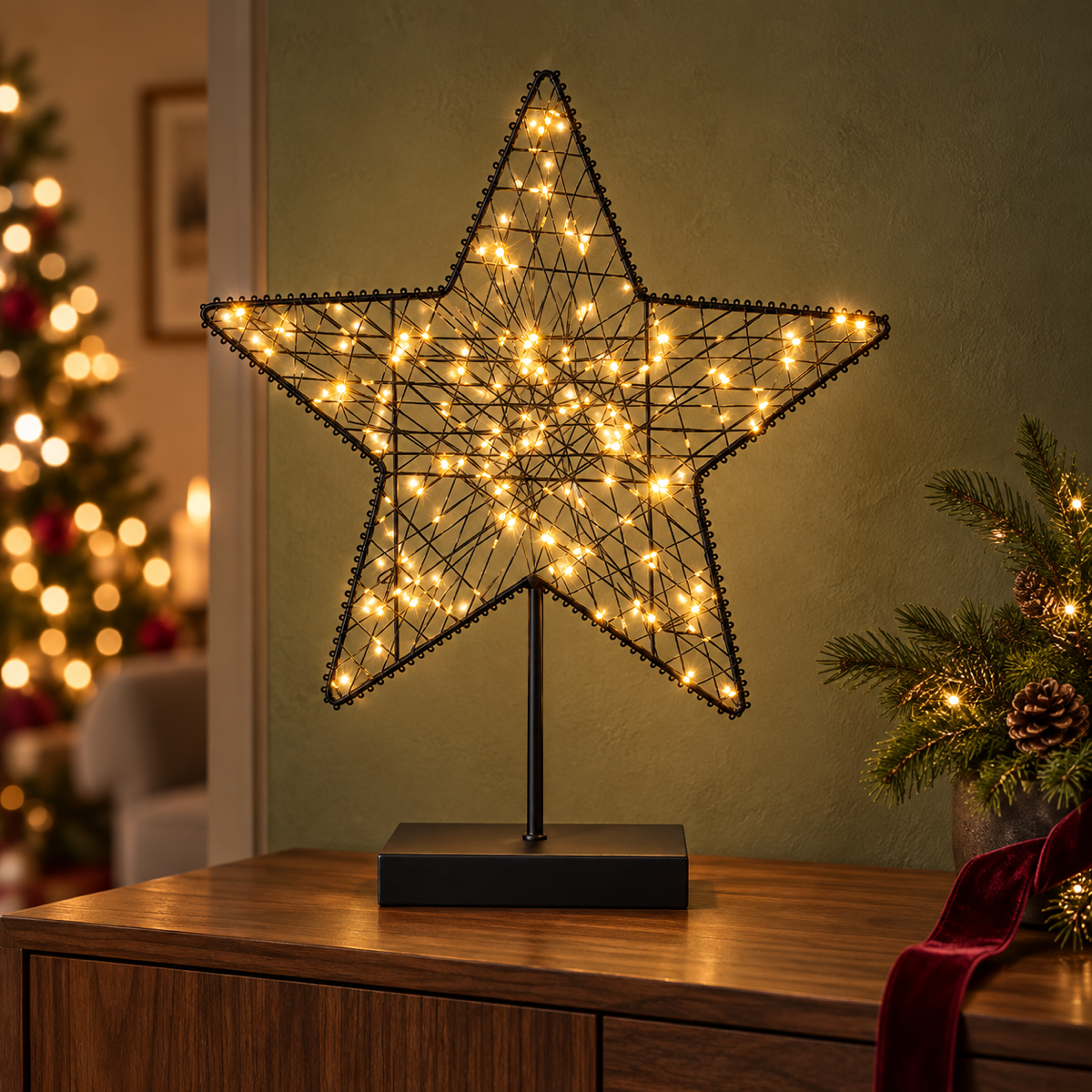 Anna's Collection Verlicht Kerstfiguur Ster op Voet Metaal Klassiek Warm 160 Lampjes 40.5 x 49.5 cm
