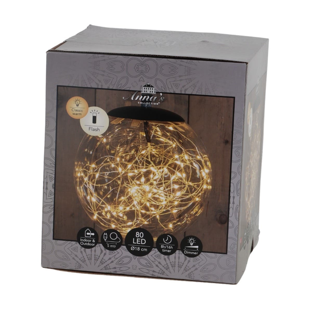 Anna's Collection Verlicht Kerstfiguur Bal Clear Klassiek Warm 80 Lampjes 18 cm